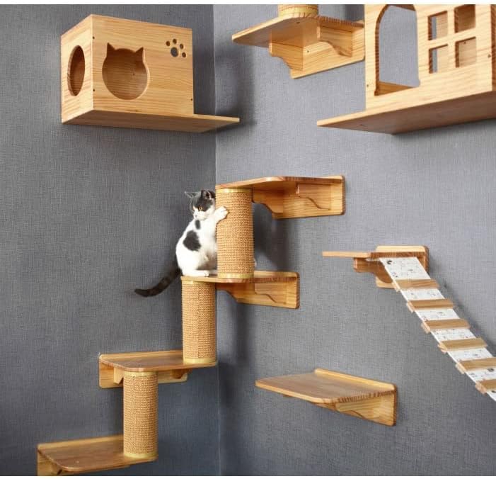 חתול צעצוע חתול גשר סולם טיפוס מסגרת חתול עץ בית עץ חתלתול קפיצות פלטפורמה לחיות מחמד ריהוט בית לשחק קיר רכוב