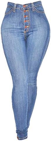 נשים Andongnywell Skinny Strated Jeans High מותן מכנסי ג'ינס נמתחים עם מכנסי כפתור רזים עם מכנסי כפתור רוכסן