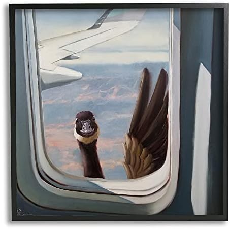 תעשיות סטופל שלום ממצב סצנת חלון אווז של אווז, עיצוב מאת לוסיה הפפרנן שחור ממוסגר אמנות קיר, 17 x 30, אפור