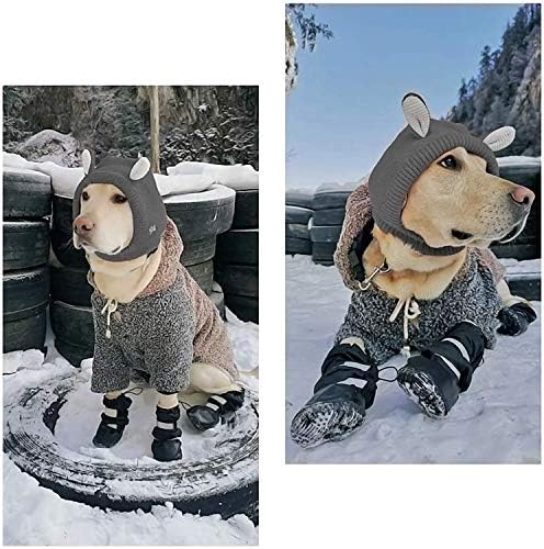 מגפי כלבים עמידים במים של Xlybsst מגפי כלבים שלג בטנה חמה סולית גומי ללא החלקה לשלג חורף, 4 pc