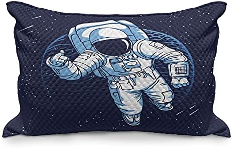 Ambesonne Astronaut Cullow Cutover, עיצוב מצויר של איש חלל בחלל החיצון הכוכב, כיסוי כרית מבטא קווין בגודל קווין
