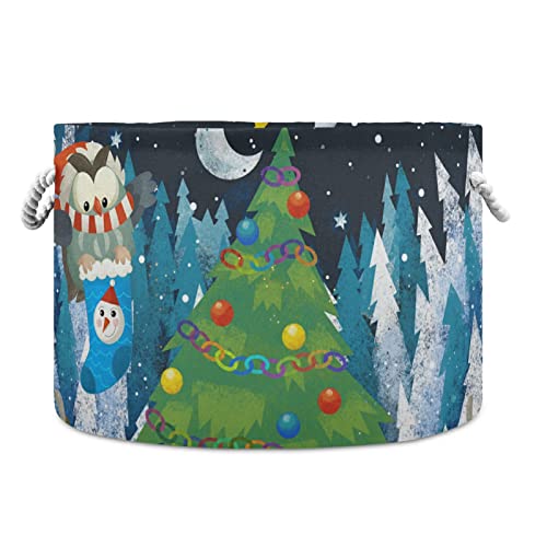 סצנת חורף של אלזה עם חיות יער אייילים וינשוף סנטה קלאוס ליד סלי אחסון עץ חג המולד סלי מתנה סלי כביסה גדולים מתקפלים