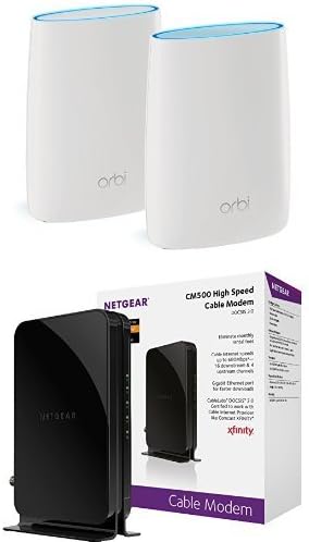 NetGear Orbi ביצועים גבוהים AC3000 Tri-band רשת WiFi עם NetGear CM500 16X4 מודם כבלים DOCSIS 3.0 מקסימום מהירויות הורדה