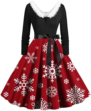 מסיבת שמלות נשף לנשים בציר חג המולד רוקבילי נדנדה קוקטייל שמלת פרוותי צווארון סנטה קלאוס הדפסת שמלות