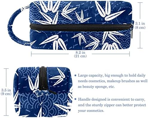 תיקי קוסמטיקה של Tbouobt תיקי איפור לנשים, שקיות נסיעות איפור קטנות, דפוסי עלים וינטג 'כחולים כחולים כהים