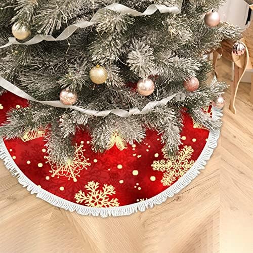 חצאיות עץ עץ חג המולד של Xollar בגודל 48 פתיתי שלג באדום, קישוטי חג המולד חיצוניים מקורה מחצלת עץ לחופשת חורף השנה החדשה