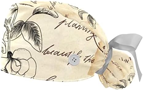 כובע עבודה של פרחי רטרו עם כפתור ורצועת זיעה, 2 חבילות ניתוח ניתוחי לשימוש חוזר כובעי כובעי קוקו, רב צבע