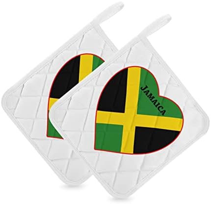 דגל ג'מייקה מחזיקי סיר לב 8x8 רפידות חמות עמידות בפני חום הגנה על שולחן העבודה להגנה על מטבח בישול 2 חלקים