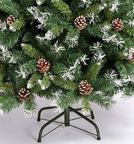 עץ חג מולד שלג נוהר 6ft, עצי אורן מלאכותיים לחג המולד עם קישוט חרוט אורן צירים לא מנותק, מתכת עמדת עיצוב חג חגיגי