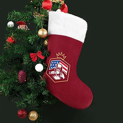 ריתוך דגל רתך אמריקאי גרבי חג המולד לבנים סופר רך קטיפה אופנה עיצוב חג המולד גרבי חג המולד
