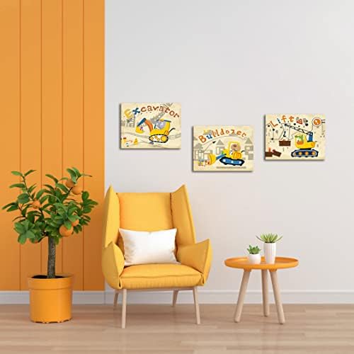 Duobaorom 3 חלקים משאיות בנייה לילדים חדר עיצוב קיר מחפר צהוב דחפור תמונת הרמה למשתלה או לילד ילד חדר בית עיצוב נמתח ומוסגר