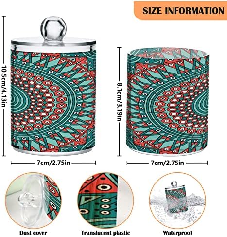 2 חבילות QTIP מחזיק מתקן שבטי הודי אתני חלקה עיצוב חלקה חגיגי צבעוני מנדלה דפוס אמבטיה מיכלים לכדורי כותנה/ספוגיות/רפידות/חוט