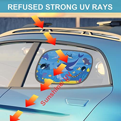 Vvayhua מכונית חלון צל לתינוק, צללת שמש 2 מכוניות צללת חלון תינוק 20 x12 חלון צדדי שמש קריקטורה דפוס אוקיינוס ​​שמש/הגנת UV