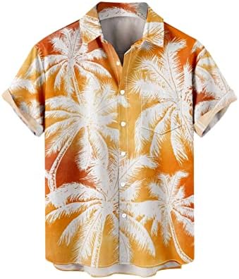 חולצות הוואי לחולצת טריקו בסגנון טרופי יחיד של גברים חולצות כפתור מזדמן חולצה עם שרוול קצר עם כיסים