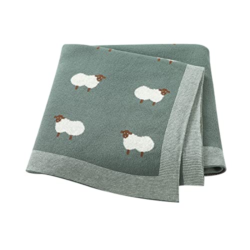 Mimixiong שמיכה לתינוק סרוג שמיכות פעוטות כותנה לבנים ובנות עם כבשים חמודות בגודל 30X40 אינץ ')