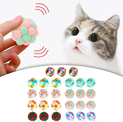 Petsola 27 יחידים צבעוניים כדורי צעצוע חתול צבעוני כדורים מצייצים כדורים מצחיקים צלילים גלגול מובנה בפעמונים