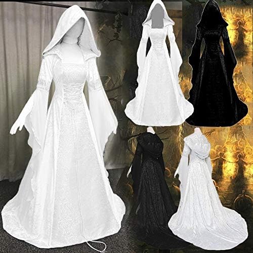 צפותים מימי הביניים מכשפה שמלת בציר ברדס מכשפה גלימת שמלת חצוצרת שרוול מימי הביניים חתונה שמלת ליל כל הקדושים קוספליי שמלה