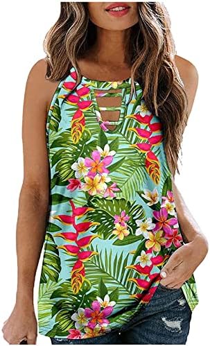 נשים בראנץ ' חולצה ללא שרוולים להחליק כותנה סירת צוואר פרחוני גרפי הוואי טרופי למעלה אפוד חולצת טי עבור בנות 7