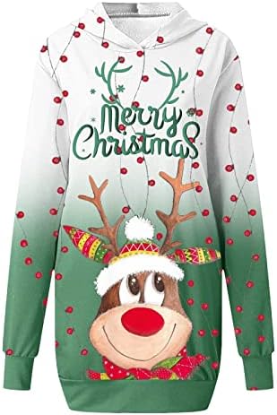 חג המולד סוודר שמלות לנשים אופנה מזדמן חג המולד הדפסת כיס ארוך שרוול הסווטשרט חולצות שמלה