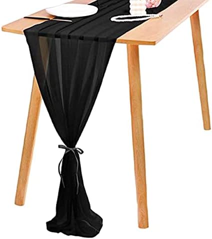 שולחן שיפון שחור 10ft שולחן שחור רץ שולחן חתונה רץ, 27x120 אינץ