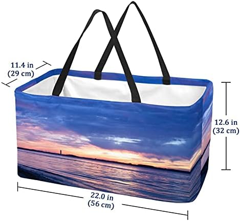 תיקי קונים 50L Sundown קיץ חוף כחול קופסת קניות מתקפלת בתיק מכולת תיק עם ידיות, ניתן לשימוש חוזר