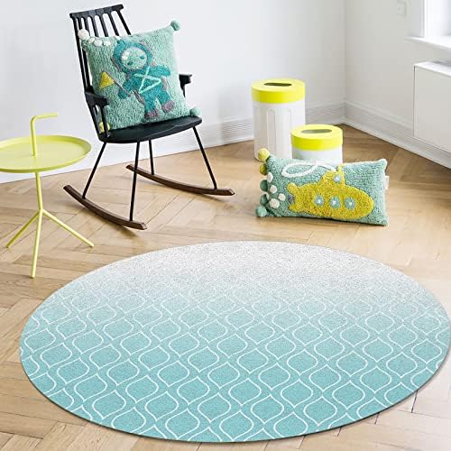 שטיח שטח עגול גדול לחדר שינה בסלון, שטיחים 6ft ללא החלקה לחדר ילדים, שחול לבן כחול גיאומטרי טרליס מורוקאן