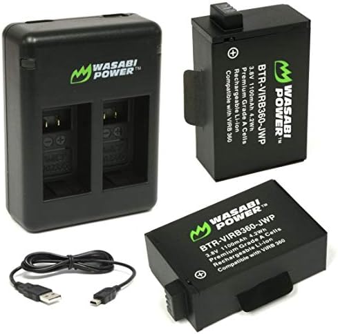 סוללת חשמל ווסאבי ומטען USB כפול עבור Garmin Virb 360 ו- Garmin 010-12521-10
