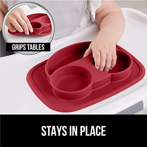 גורילה גריפ סיליקון תינוק מזון צלחת תנור מיט סט של 2, פעוט מזון צלחת הוא מיקרוגל ומדיח כלים בטוח באדום, תנור כפפות