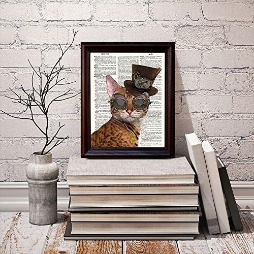 הדפסים טריים של הדפס אמנות של מילון סי. טי-חתול קיטי שעון סטימפאנק-מודפס על נייר מילון וינטג 'ממוחזר-8 איקס11