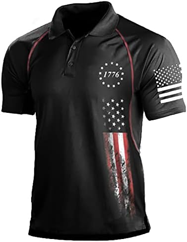 ארהב דגל פטריוטי גולף פולו חולצות לגברים כפתור צווארון כבד גולף פולו אמריקאי 1776 דפוס ספורט בסוודרים