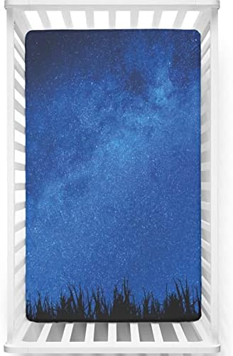 גיליון עריסה מצויד עם כוכב, מזרן עריסה רגיל סדין מצויד אולטרה רך-תינוקות רך לבנות בנות, 28 x52, שחור כחול