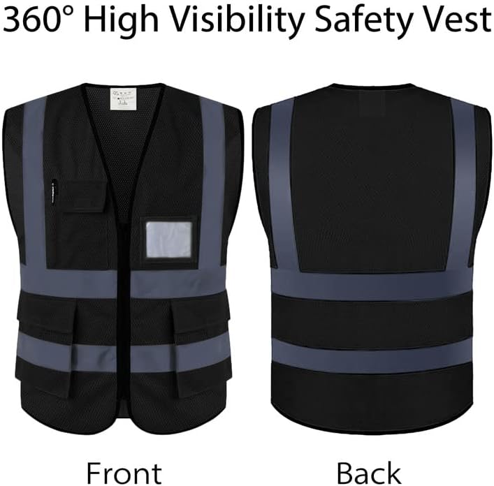 נראות גבוהה נראות גבוהה אפוד בטיחות רשת רפלקטיבית עם 6 כיסים ורוכסן, אפוד בטיחות לגברים/נשים