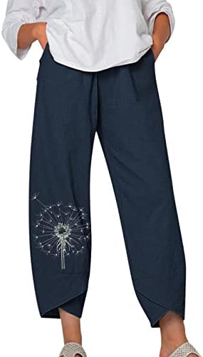 אטקיה בנות קאפרי חותלות רחב רגל גבוהה מותן קל משקל קפריס כותנה פשתן מכנסיים עם כיסים גבוהה מותן מכנסיים נשים