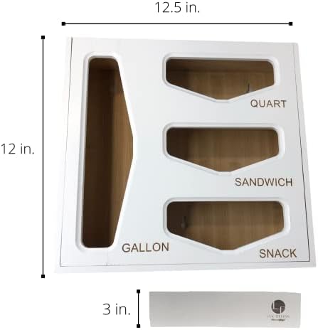 מארגן שקית זיפלוק מעצבת לוקס- מארגן שקית אחסון במבוק תואם לשקיות מחוון רווארט, לבן, 12 ב -12.5 ב x 3 ב