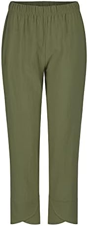 מכנסי רגל רחבים של פשתן קז'ן לנשים מכנסי פשתן מותניים גבוהים עם כיסים מכנסיים חוף טרקלין בצבע אחיד רופף