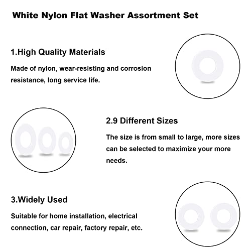 ערכת מבחר מנקי ניילון שטוחים 540 יחידות, 9 גדלים מ '2 מ' 2.5 מ '3 מ' 4 מ '5 מ' 6 מ '8 מ' 10 מ ' 12 מנקי טבעות, לבן