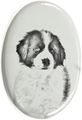 טורנג ' אק, מצבה סגלגלה מאריחי קרמיקה עם תמונה של כלב