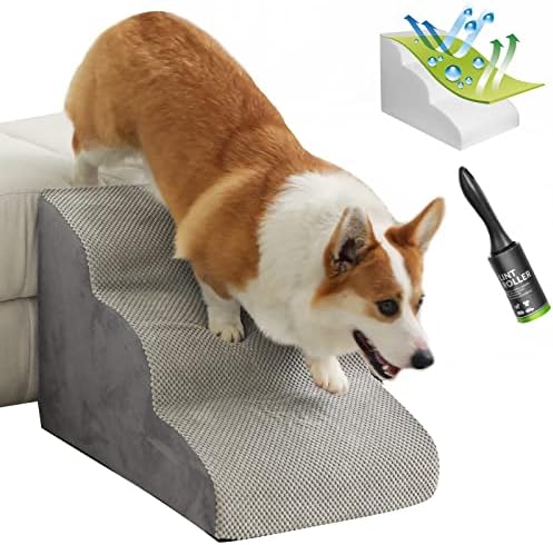מדרגות כלבי קצף בצפיפות גבוהה רמפה למיטות ספות, מדרגות מחמד אטומות למים אפורות ללא החלקה, מדרגות כלבים עמוקות
