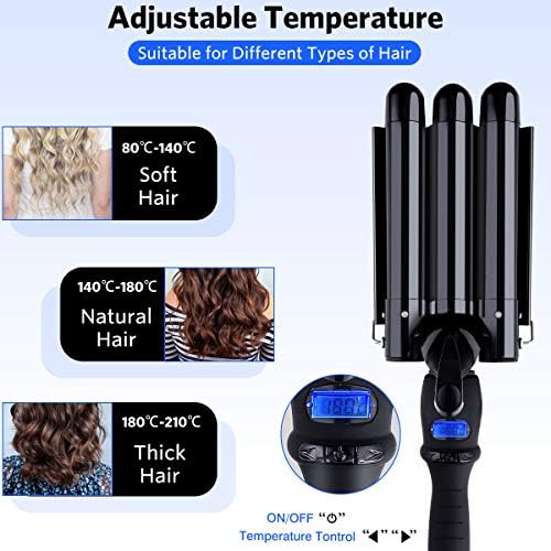 3 חבית קרלינג ברזל שחור שיער מלחץ 1 אינץ מתכוונן שיער להסס קרלינג ברזל עם תצוגת טמפרטורת חום עד האחרון ארוך