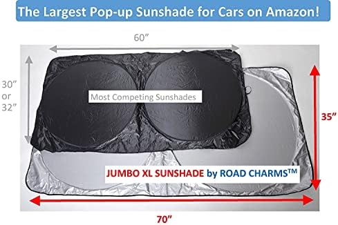 גוון שמש של השמשה הקדמית - גוון חלון רכב ג'מבו XL - מגן חלון קלים לשימוש בקלון ניילון UV - שומר על מכונית קרירה - סגנון קופץ