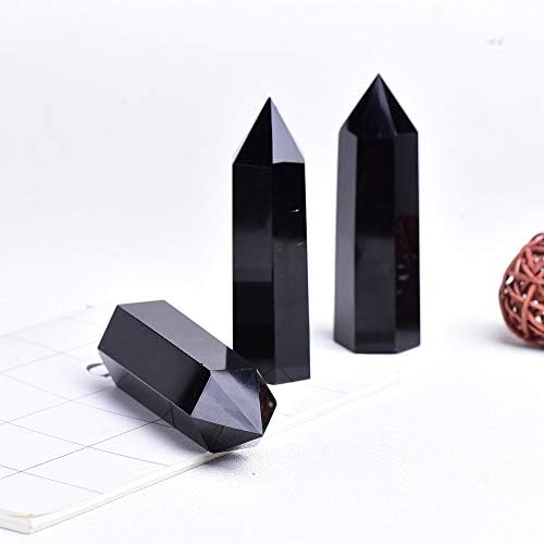 שחור אובסידיאן ריפוי טבעי קריסטל שרביטים גובה 2-2.4, 6 פיאות פריזמה שרביט רייקי צ ' אקרה אבן, טבעי קוורץ