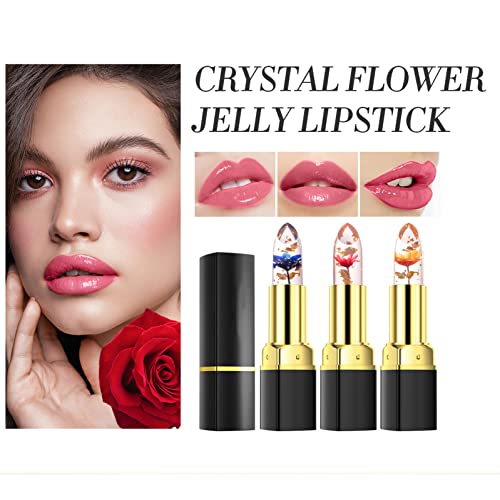פרח שפתון קריסטל ג 'לי צבע שינוי שפתון, שפתון שנמשך קרם לחות צבע שינוי שפתון יבש פרח קוסמטיקה איפור שפתון ג' לי