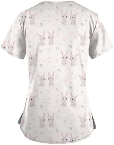 בתוספת גודל סקראבס, פסחא חמוד ארנב גרפי חולצות לנשים קצר שרוול עם צווארון סקראבס חולצות הדפסת אחות חולצות