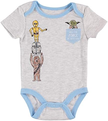 מלחמת הכוכבים התינוקת יודה בנים 3 חלקים עם שרוול קצר גוף גוף מכנסיים ואביזר, אפור/כחול, 6-9 חודשים, ASTB293