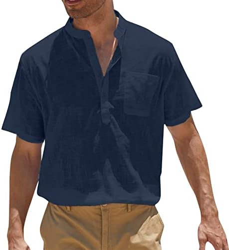 XXBR כותנה כותנה גברים פשתן הנלי חולצות שרוול קצר היפי מזדמן נופש קיץ נטול חוף חוף עם כיס עם כיס