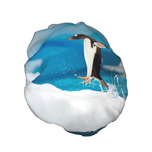 כובע מקלחת מודפס של פינגווין, כובעי אמבטיה לשימוש חוזר למים לנשים, גברים, בנים וסלון ספא בנות