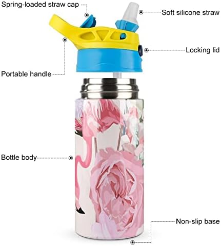 בקבוק מים עם צבעי מים בצבעי פלמינגו מבודד כוס ואקום נירוסטה 500 מל לבית הספר