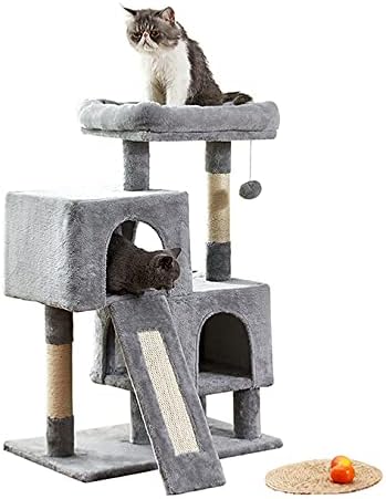 חתול מגדל, 34.4 סנטימטרים חתול עץ עם גירוד לוח, 2 יוקרה דירות, חתול טיפוס לעמוד, יציב וקל להרכיב, עבור חתלתול,