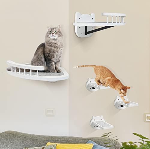 חתול קיר ריהוט קיר רכוב, 2 יחידות חתול מדפי חתול מוטות עבור קיר עם 3 חתול קיר צעדים וסריטות, חתול טיפוס דירה בכושר