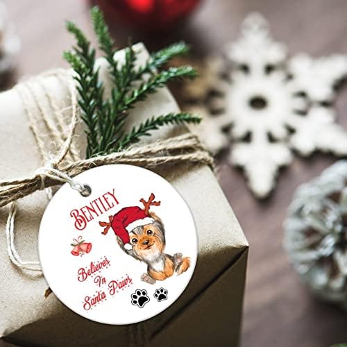 מאמין סנטה כפה הפומרני כלב כלב חג המולד קרמיקה קישוטי אישית כלב שם חג המולד קישוטי לחיות מחמד זיכרון 3 אינץ חג המולד קישוט